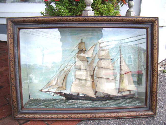 A 19th century Diorama of a three-masted ship circa 1860-1880